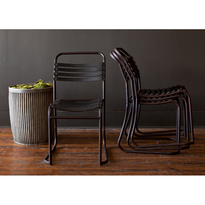 Bobo Intriguing Objects Stackable Black Steel Patio Chair with Slatted